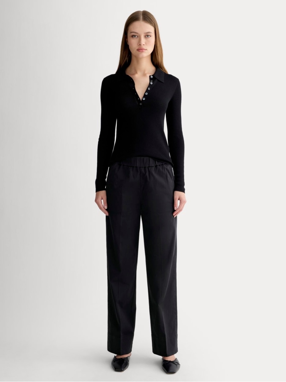 Everlane The Easy Pant Black Pull On Elastic Waist Straight Wide Leg Size M NWT